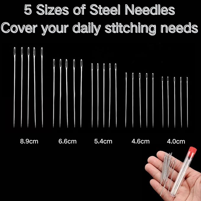 Steels Needles for Hand Sewing, Stainless Steel Sewing Needles, Big Eye Steel Sewing Needles Kit, Portable DIY Handcraft Set, Suitable for Handicraft Enthusiasts (37-PCS)