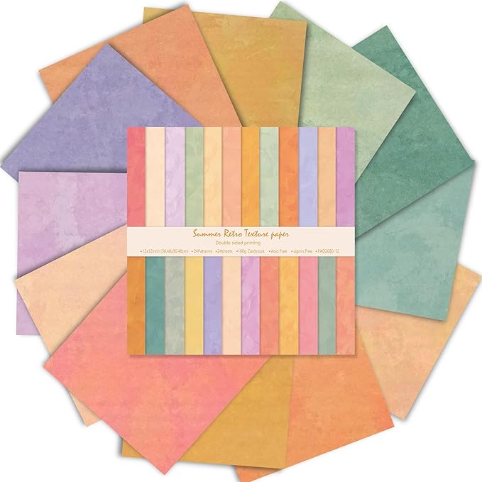 Scrapbook Paper 12x12 - 24 Sheets/24 Designs Double-Sided Textured Craft Paper, Summer Scrapbooking Paper for Scrapbook Supplies Junk Journals Card Making Origami Photo Album, Warm Tones, Sun Glow