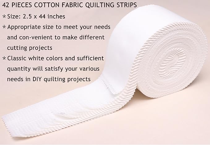 Solid White Jelly Roll Fabric Strips for Quilting, Crafting, and Sewing, 42 Strip Solids White Bundle for Blanket, Rug, Upholstery, Home Decor, and Purse Making