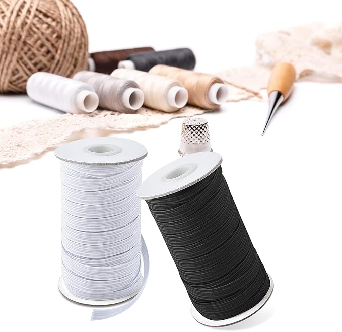 Coopay 40 Yards Length 1/2" Width Elastic Bands Flat Elastic Cord Rope Heavy Stretch Spool Knit for Sewing DIY Projects, Arts & Crafts, 2 Rolls, 20 Yards/Roll (Black and White, 1/2 Inch)