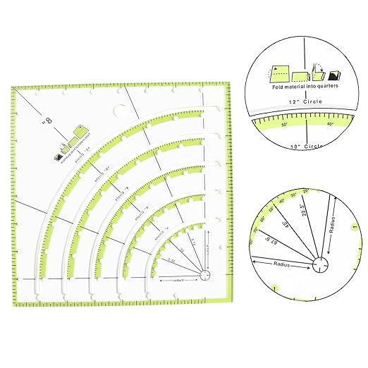 8x8 inch Acrylic Arc Cutting Fabric Ruler,Circle Templates for Quilting,Multifunctional Classic Quilting Ruler,Cut Patchwork Cloth,Sewing,Painting and Handicrafts
