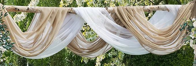 Warm Home Designs Wedding Arch Draping Fabric Bundle Has 2 288 Inch (24 Feet) Scarves in Taupe Fabric Colors for Ceremony or Wedding Decoration. AD Taupe & Taupe 288”