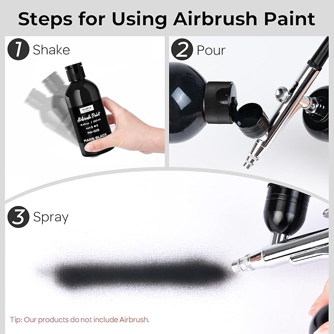 Nicpro Black Large Airbrush Paint (8.45 oz, 250 ml) Ready to Spray Opaque Water-Based Acrylic Air Brush Paints for Model, Wood, Canvas, Metal, Plastic, Leather, for Beginners & Artists