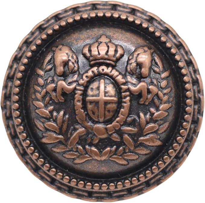 Antique Copper Metal Buttons - 12 Pcs - 5 Size Options - Twin Horse Round Metal Shank Buttons Vintage for Men Women Blazer Coat Uniform Shirt Suit and Jacket Sewing Craft DIY N21301