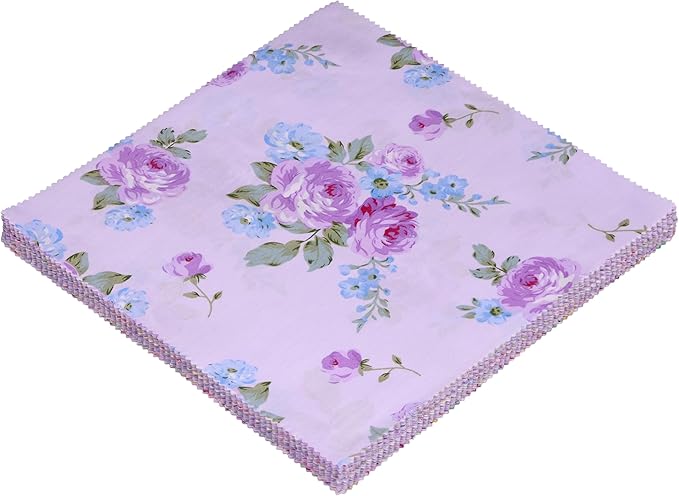 Hanjunzhao 42Pcs 10" Layer Cake Fabric, Pre-Cuts 10x10 inch Fabric Squares for Sewing, Quilting Supplies Cloth, Layer Cakes 10 inch Squares for Quilting - Purple