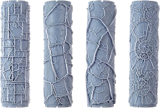 Earth & Stone 4-Pack Clay Texture Rollers (4") - Seamless Set #02 - Embossing Pattern Rollers for Polymer & Ceramic Clay, Pottery & Crafts
