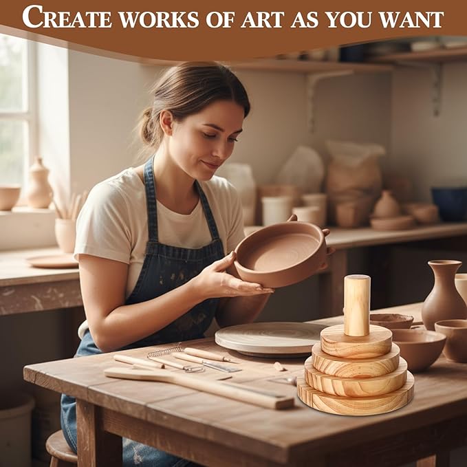 4 Pack Pottery Molds Plaster Molds Wood Pottery Tools with Handle for Ceramic Top Forms DIY Bowls Plate Dish Slump Press Art Making(Round,4.5'' 5.5'' 6.5'' 7.5'' Thickness 1'')
