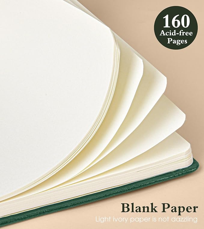 Blank Journal Notebook for Women Men,160 Pages,A5 Hardcover Sketchbook for Drawing, Sketch book, Unlined Notebooks for School,Work, Note Taking,Travel Journals for Writing 5.8"x8.5" (Green)