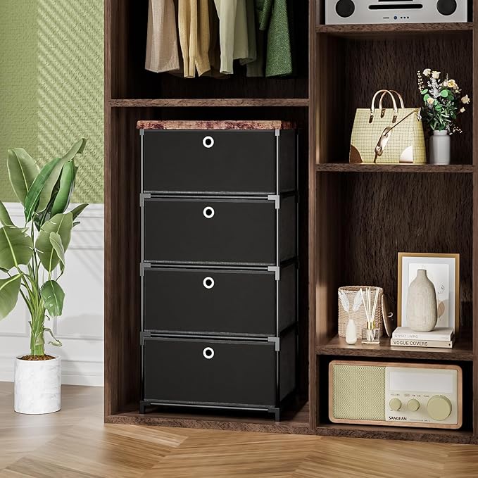 Fabric Storage Drawers Dresser and Chest of Drawers, Small Dresser with Drawers Unit, Sturdy 4 Drawers Dressers for Closet, Fabric Storage Bin Organizer, Closet Organizers and Storage