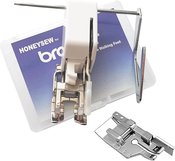 HONEYSEW Open Toe Heavy Duty Even Feed Walking Foot W/Guide for Brother Sewing Machines with 1/4" Stitch Quilting Presser Foot