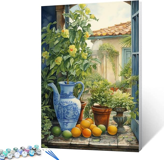 Green Garden Plants Naturecore Painting Paint by Numbers Kits 16x20 inch Canvas Rustic Charm DIY Oil Painting for Kids, Adults Beginner with Brushes Acrylic Pigment Drawings Gift(without Frame)