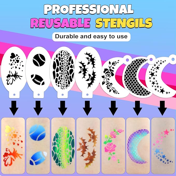 Drawdart Professional Face Painting Kit for Kids Adults, Large Split Cake Face Paint Palette| with Stencils, Book, Easy to Use and Safe for Kids, Fun for Halloween, Birthday Party, School Event
