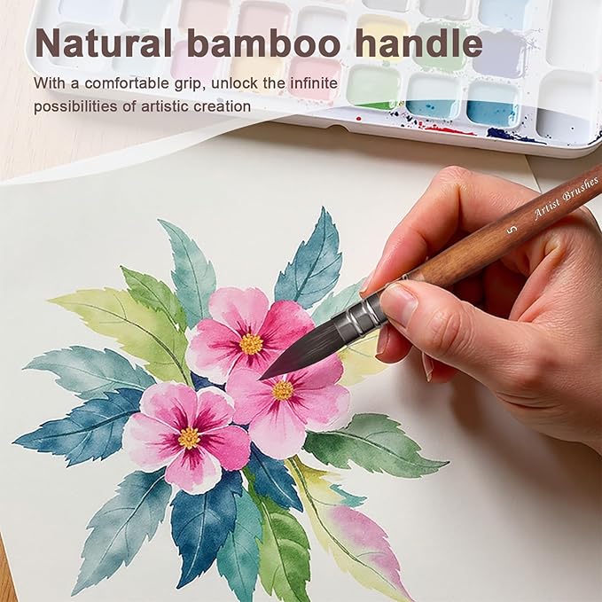 10 Pieces Paint Brush Set, Artist Series, Nylon Bristles with Round, Flat, Fan, Angle, Detail Brush, Suitable for Artists and Beginners for Acrylic Painting, Oil, Watercolor, Gouache(Brown)