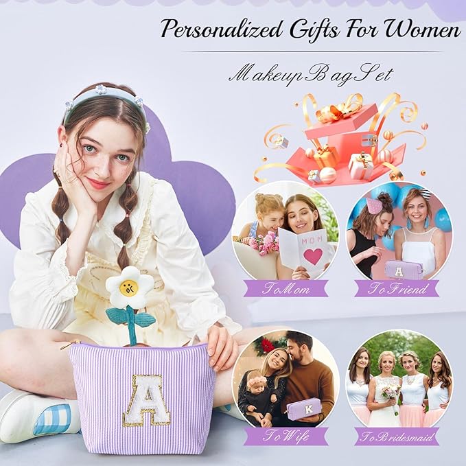YOOLIFE Birthday Gifts for Women - Birthday Gifts Idea for Her Friends Female Teacher | Personalized Cute Makeup Bag for Women Girlfriend | Cosmetic 2 Pieces Toiletry Makeup Pouch Mothers Day Gifts L