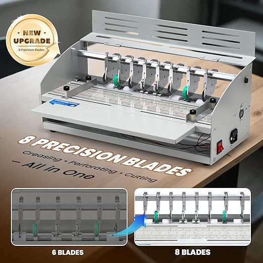 Mxmoonant Electric Creasing Machine Plus with 2X Creasing, 2X Perforating, 2X Cutting Blades, 25r/min Paper Creaser Perforator Cutter Folder for Greeting Cards Invitations Tickets 470mm 110V
