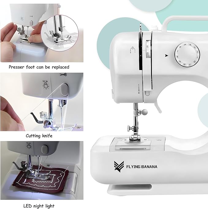 Flying Banana Mini Sewing Machine for Beginners - Portable with 12 Stitches, Best Christmas Gifts 2025 for Boys & Girls 8 +, Kids Sewing Kit, Home DIY Crafting