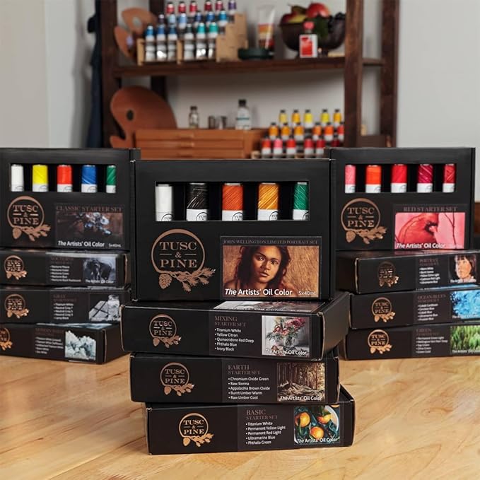 Tusc & Pine Artist Oil Paint - 40 ml Set of 5 - Limited Edition John Wellington Portrait Colors - Non-Yellowing, Maximum Pigment Load, Small Batch Milled Oil Paints Developed for Professional Artists