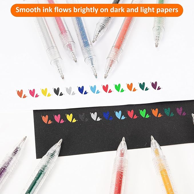 SMOOTHERPRO Glitter Retractable Gel Pens 18 Colors Metallic Colored Gel Pen 1.0 mm Bold Silver Glitter Gel Ink for Adults Coloring Journaling Drawing Doodling (GRP018N)