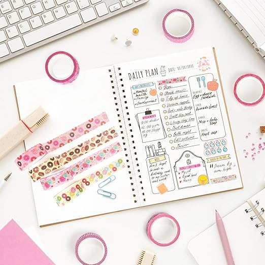 12 Rolls Donut Washi Tape Set, Candy Donuts Stars Masking Tapes, Cartoon Craft Pattern Adhesive Tapes for Planners, Scrapbook Decorating, Journal, DIY Art Crafts, Gift Wrapping 16.4Ft