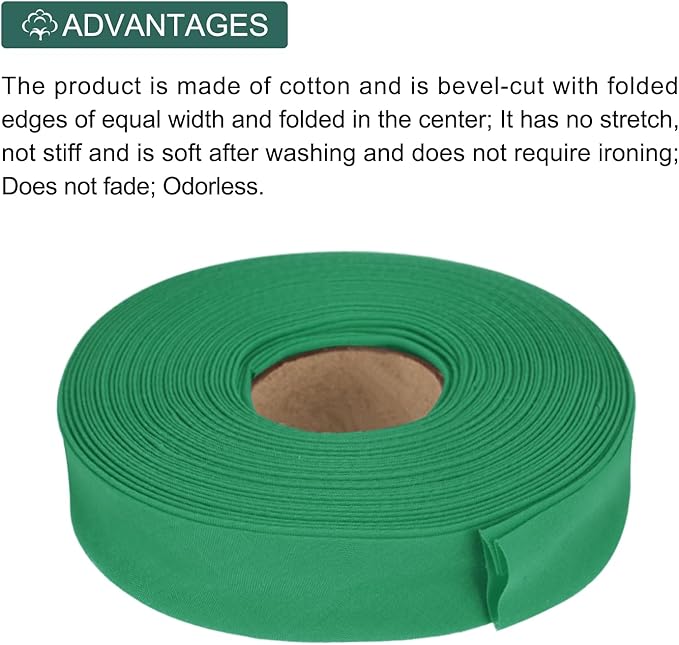 MECCANIXITY 1 Inch Double Fold Bias Tape Polyester Continuous Bulk Bias Tape for Sewing,Seaming Quilting Hemming Binding Crafts (Green 10 Yards)