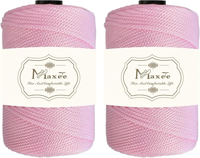 Maxee Premium Polyester Macrame Cord 3 mm × 218 yd (2 Pack),3mm 100% Polypropylene Macrame Cord,Ideal for Crochet, Wall Hangers, Bags, Rugs & DIY Crafts(Light Powder)