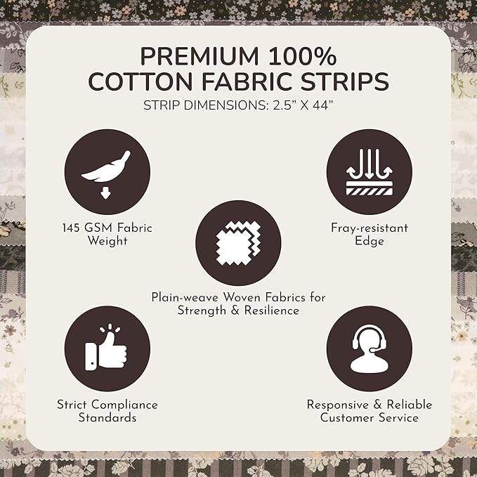 Tinyspool & Co. Jelly Roll Fabric Strips for Quilting, Crafting, and Sewing, 40 Strip Assorted Bundle, Soft Cotton for Blanket, Rug, Upholstery, Home Decor, and Purse Making, Star Dune