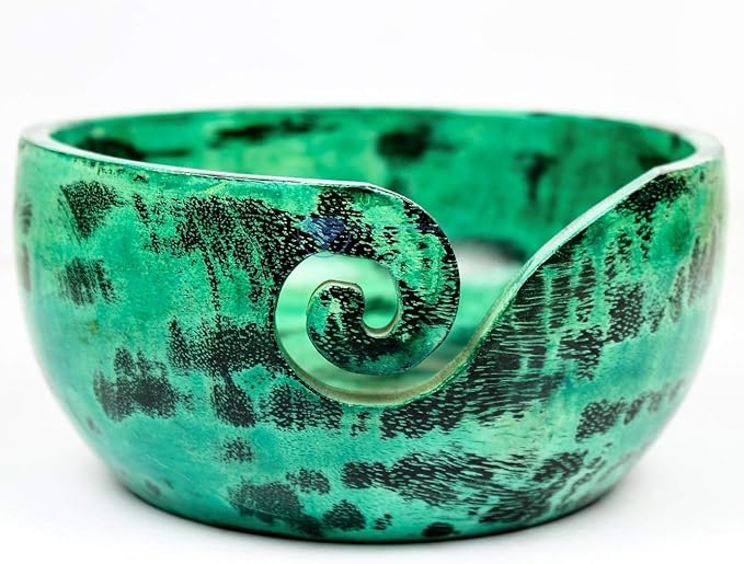 Exquisite Premium Yarn Ball Storage Bowls | Hand Painted Lovely Decor Yet Functional Yarn Dispenser (Small (6 x 3 x 6 Inches), Chameleon Green)