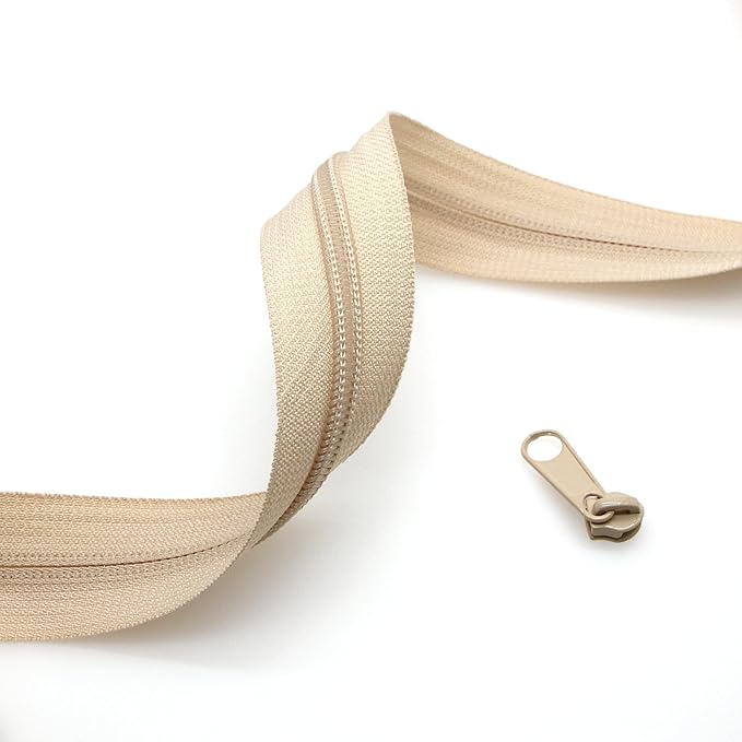 Leekayer #3 Beige Nylon Coil Sewing Zippers by The Yards Bulk 10 Yards with 25pcs Sliders for DIY Tailor Sewing Craft Bags,Luggage,Dress,Sofa Cushion,Pillow(Beige)