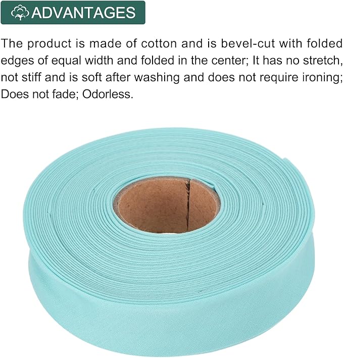 MECCANIXITY 1 Inch Double Fold Bias Tape Polyester Continuous Bulk Bias Tape for Sewing,Seaming Quilting Hemming Binding Crafts (Lake Blue 10 Yards)