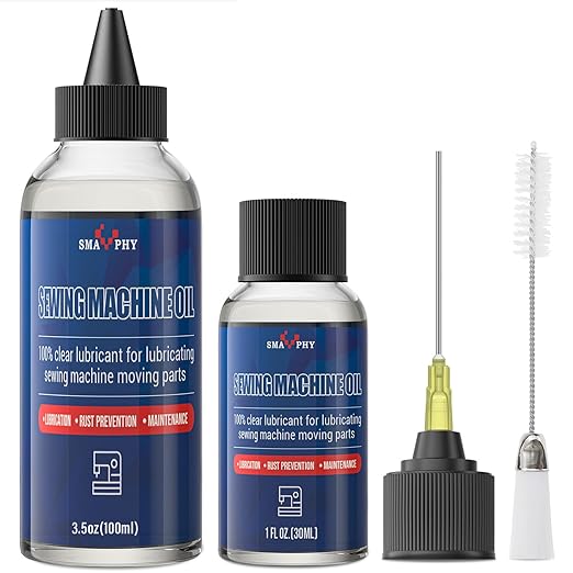 SMAPHY Sewing Machine Oil with Needle Tip and Dual-Ended Brush, Clear Machine Oil for Lubricating All Sewing Machine Moving Parts (3.5oz + 1oz)