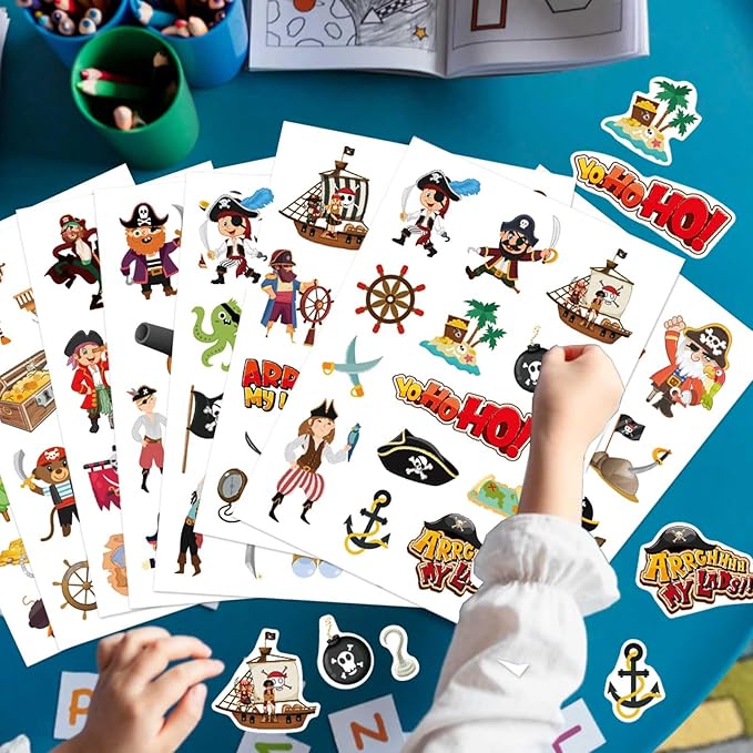 24 Sheets Pirate Stickers, Pirate Themed Stickers Variety Pack for Kids Scrapbooking, Pirate Party Favors Decorations, Pirate Stickers for Water Bottles Laptop Computer Phone