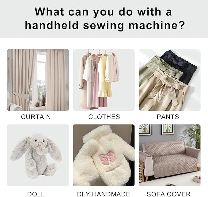 Handheld Sewing Machine, Hand Sewing Machine, Portable and Easy-to-Use, Battery and USB Operated, Ideal for Beginners and Home Use White