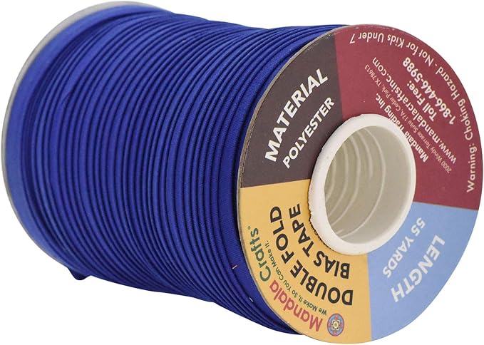 Mandala Crafts 55 Yards 1/2 Inch Blue Double Fold Bias Tape for Sewing - Bias Binding Tape for Quilting Binding, Hemming, Seam, and Fabric Piping