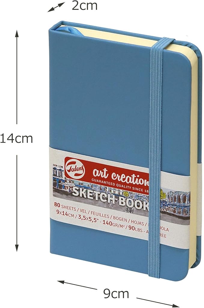 Talens Art Creation Paper - Lake Blue Sketchbook - 9 x 14 cm - 140 g/m² - 80 Sheets - Ideal for Drawing & Journaling