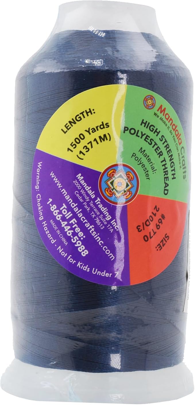 Mandala Crafts Denim Heavy Duty Thread - 1500 Yds Tex 70 Bonded Polyester Threads for Sewing Drapery, Jeans, Leather, Hair, Outdoor Marine Upholstery