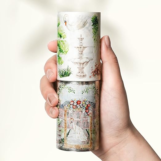 WT Pre-Cut French Courtyard Wide PET Tape, Single Roll, Romantic European Courtyard Style with Floral Designs, Transparent Decorative Tape for Journaling, Scrapbooking, Planner, DIY Crafts