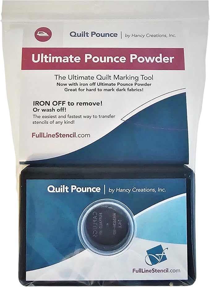 Full Line Stencil - Ultimate Quilt Pounce Pad with Refillable Iron-Off Chalk Powder, for Design Transfer and Fabric Marking Using Quilting Stencils – 2 oz White Chalk Included (QPU)