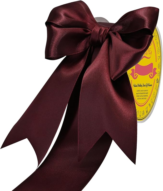 Double Face Burgundy Satin Ribbon 2" X 25 Yards Polyester Burgundy Ribbon for Gift Wrapping Very Suitable for Weddings Party Invitation Decorations and More