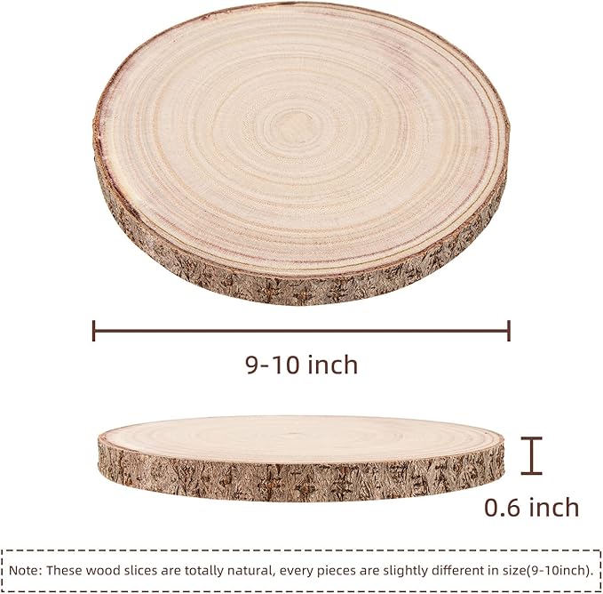 Maputune 4 Pcs 9-10 inches Large Unfinished Wood Slices for Centerpieces, Natural Rustic Wooden Plate for DIY Craft, Round Wood Chips for Table Signage Painting Wedding Party Christmas Decor