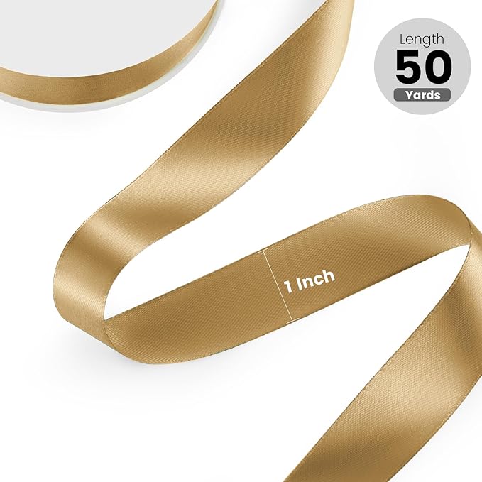 1" x 50 Yards Satin Ribbon - Champagne Gold Silk Ribbon with Spool - Ideal for Gift Wrapping, Floral Bouquets, Crafts, Wedding Party Decorations, Christmas and Sewing Projects