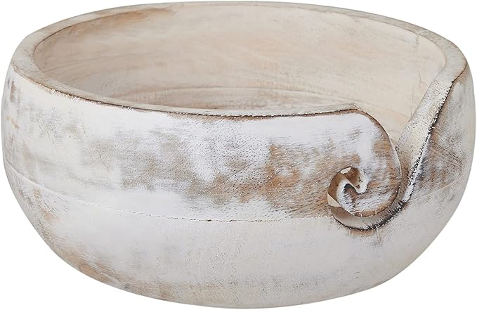 New Years Gifts Wooden Yarn Bowl Knitting Bowl Large Crochet Yarn Holder Handmade Crocheting Accessories and Supplies Organizer 7 x 3 (White)