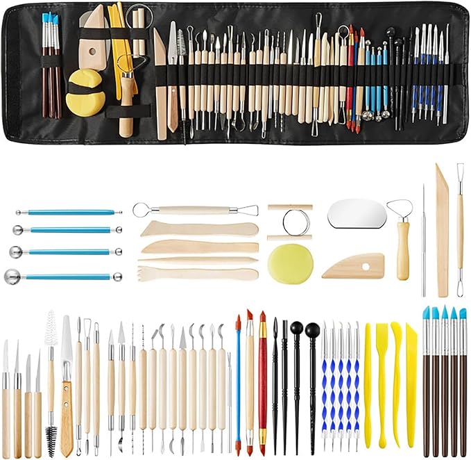 LINPHCEY 61Pcs Clay Sculpting Tools Set Perfect for Polymer Air Dry Modeling Clay Beginners & Professionals Ideal for DIY Pottery & Ceramics Tools for Clay Sculpey Sculpting & Crafting