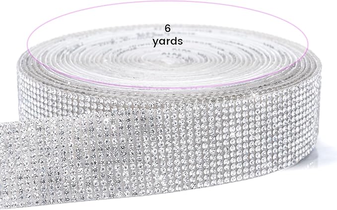 Novani Self Adhesive Rhinestone Ribbon, 1.14 Inch Wide 6 Yards 1 Roll, Silver Crystal Diamond Bling Strips for DIY Crafts, Home Decor, Glitter Glass Rhinestones Tape for Crafting, Car Decoration