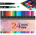 Aen Art Dual Brush Markers for Adult Coloring Books, 24 Colored Fine Point Marker Pen for Note taking Planner Hand Lettering Calligraphy Drawing Journaling