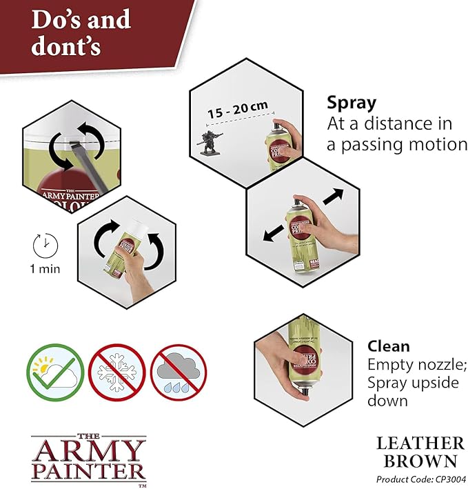 The Army Painter Color Primer, Leather Brown, 400ml, 13.5oz - Acrylic Spray Undercoat for Miniature Painting