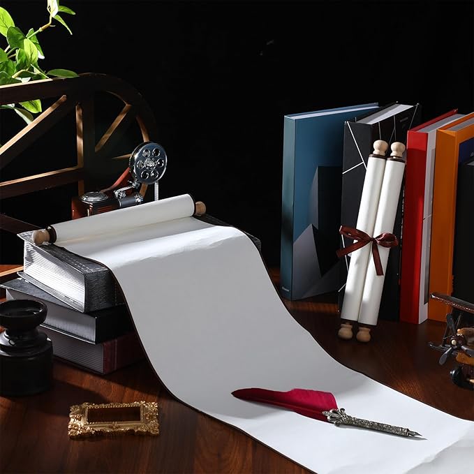 Epakh 1 Pcs Blank Scroll Paper with Wood Rods for Naughty or Nice List, Writing, Wedding Vows, Drawing, Cosplay Prop, Renaissance, Tabletop Role