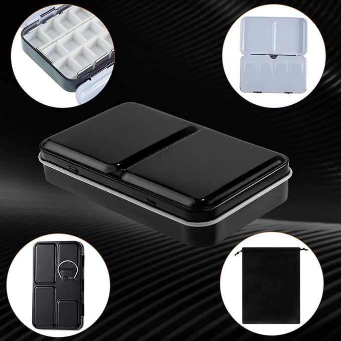 Zonon 51 Pcs Watercolor Paint Palette and Half Pans Set Watercolor Tin Box, Metal Palette Paint Case with Lid Empty with Storage Bag for Travel Artist(Black)