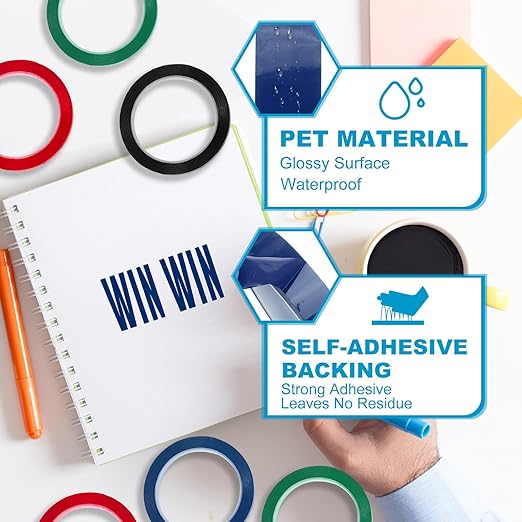 MECCANIXITY Whiteboard Tape 1/4" x 72 Yard Pinstripe Graphic Chart Line Grid Marking Tapes for Classroom Office Dry Erase Board Art, Blue, Pack of 3