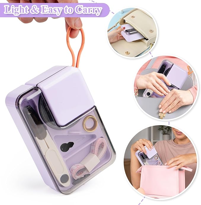 Mini Sewing Kits for Adults & Kids, Small Sewing Accessories and Supplies for Beginners with Needles, Threads, Scissors, Measure Tape, Suitable for Travel, Home, School and DIY Gift (Purple)