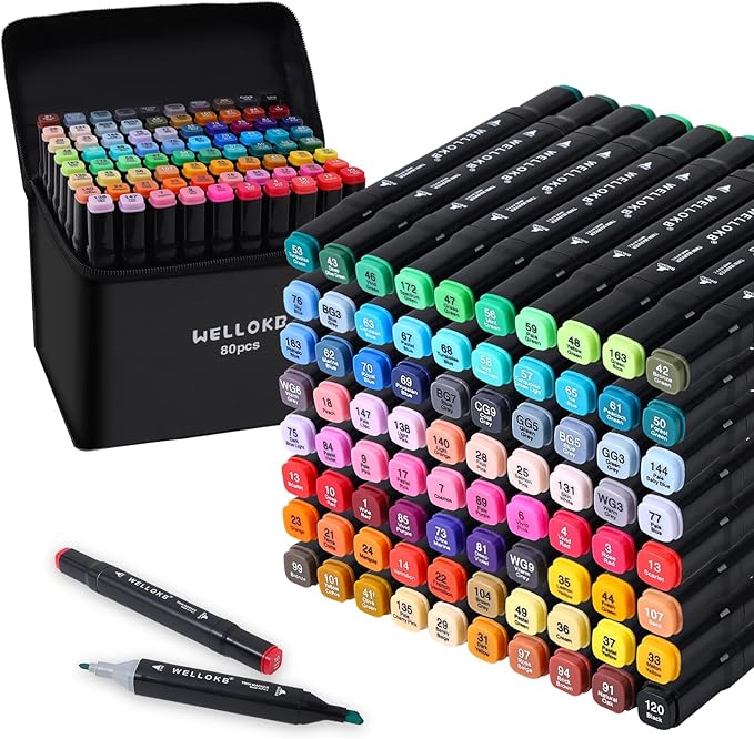 Alcohol Markers, 80 Colors Dual Brush Tip Permanent Art Markers, Coloring Marker, for Book Painting Card Making, Christmas gift for Adults Artists